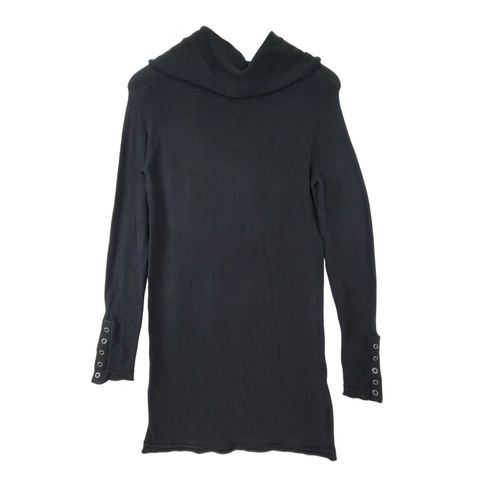 NWT ABS Allen Schwartz Black Knit Tunic Top Snap Collar Turtleneck Size Medium